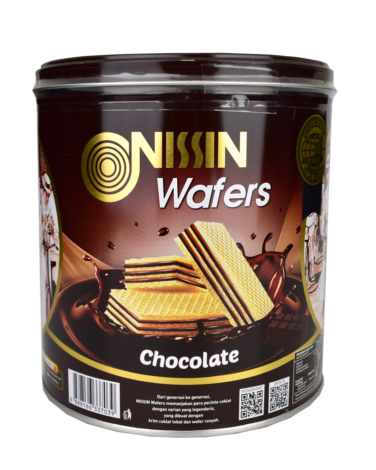Nissin Wafers Chocolate 570g tin. رقائق نيسين بالشوكولاتة، علبة 570 غرام