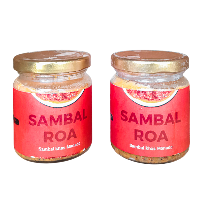 Two jars of Sambal Roa on a white background