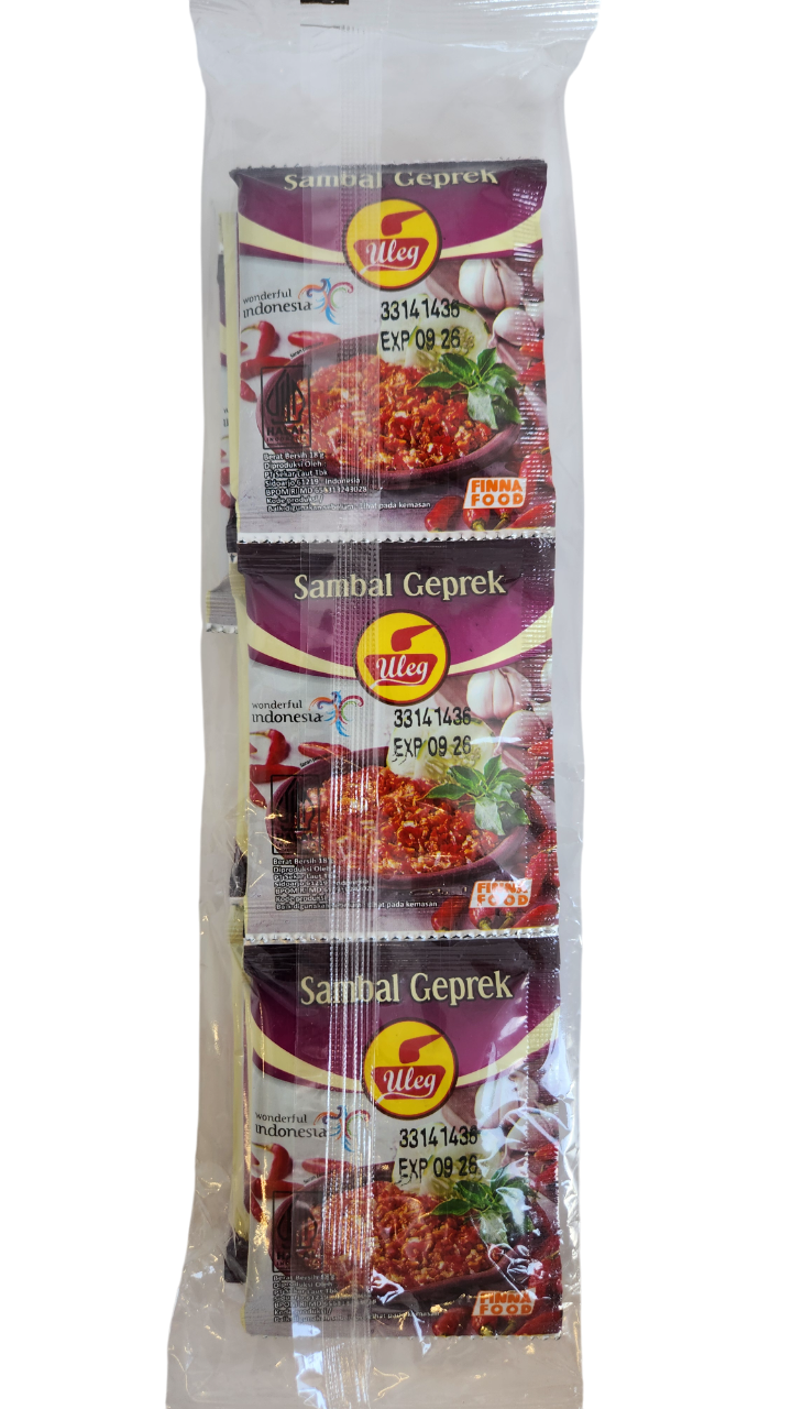 Uleg Sambal Geprek 10 x 18g. أوليغ سامبال جيبريك 10 × 18 غرام