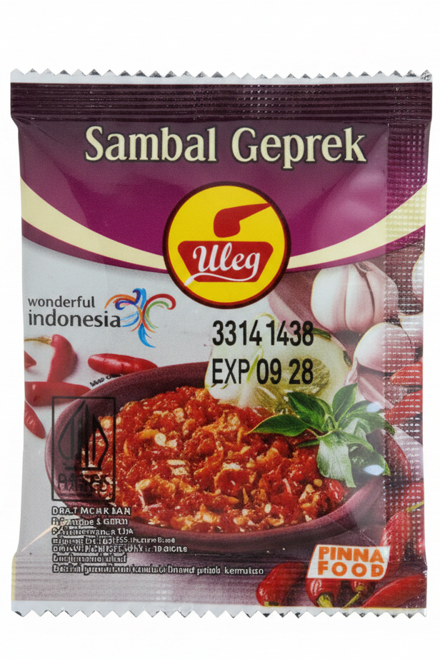 Uleg Sambal Geprek 10 x 18g. أوليغ سامبال جيبريك 10 × 18 غرام