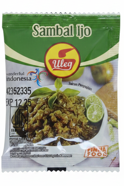 Uleg Sambal Ijo packet with green and white design