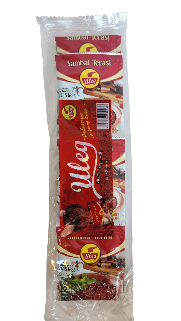 Uleg Sambal Terasi 18gx10sachets. أوليغ سامبال تيراسي 18 جرام × 10 أكياس