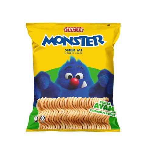 Mamee Monster Noodle Snack Chicken Flvr 25g. وجبة خفيفة من نودلز مامي مونستر بنكهة الدجاج 25 غرام