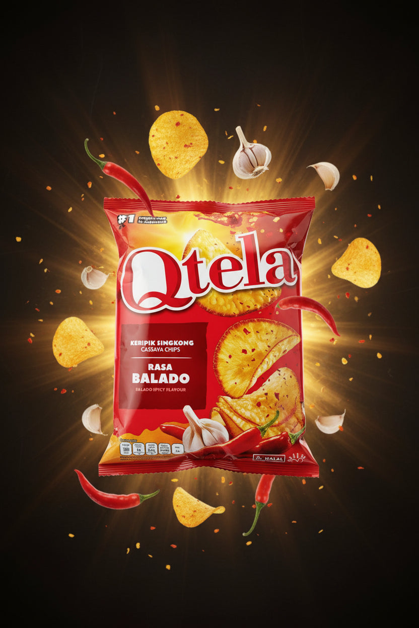 Qtela Singkong Chips Balado Flvr 60g. قطيلا بالادو - رقائق الكسافا بنكهة 60 جرام