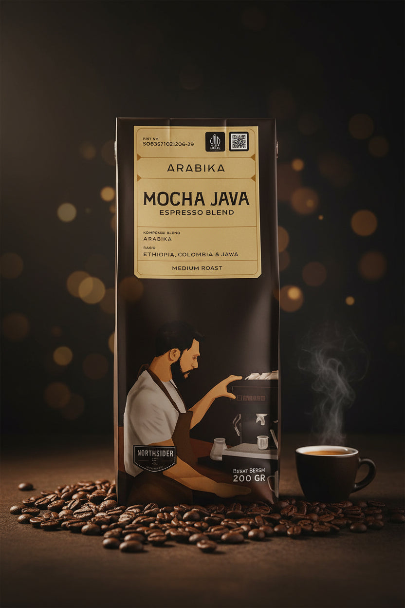 Northsider Coffee Beans Arabika Mocha Java Espresso Blend Medium Roast 200g.حبوب قهوة نورث سايدر أرابيكا موكا جافا إسبريسو مزيج تحميص متوسط 200 غرام