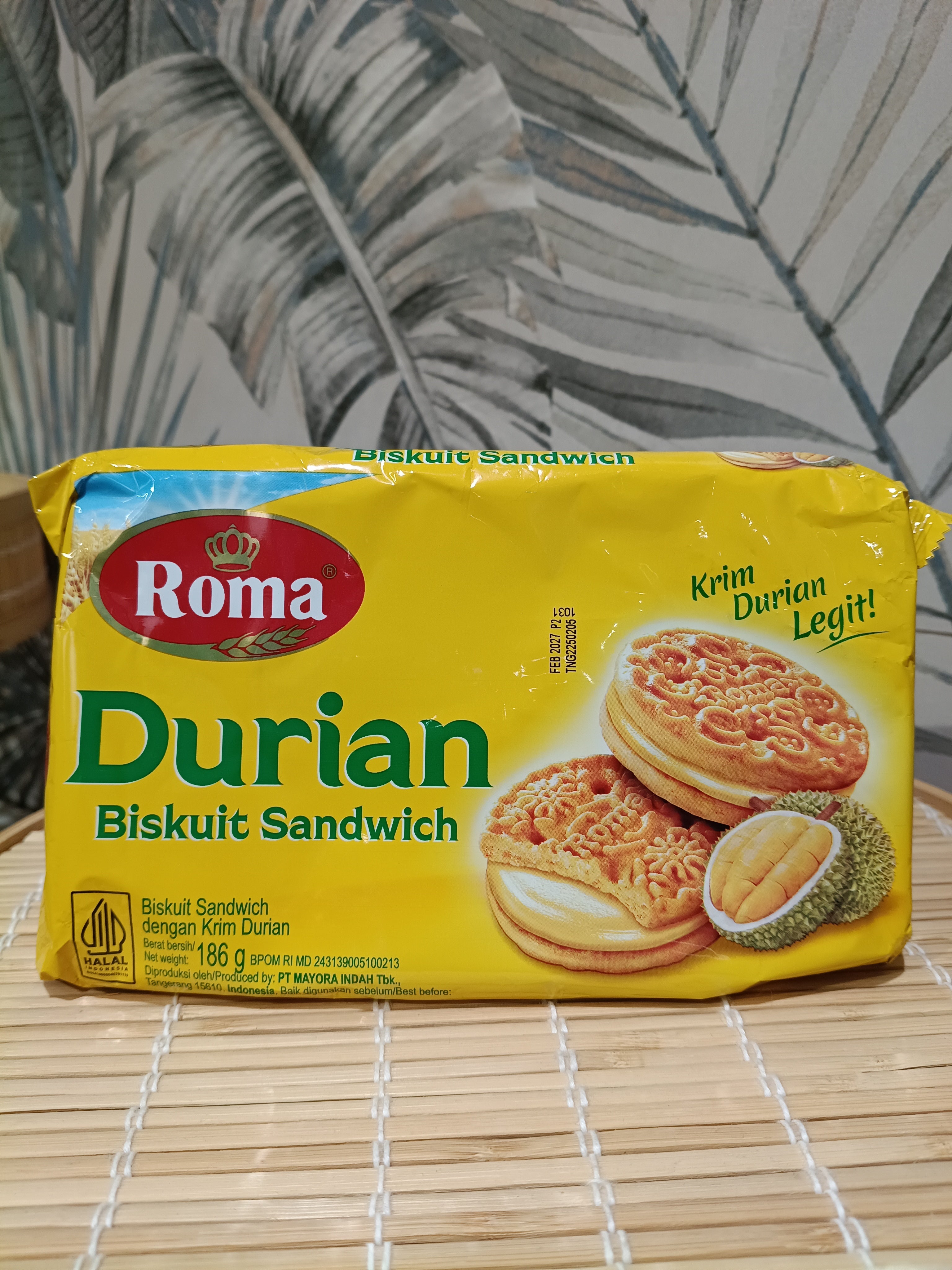 Roma Biscuit Sandwich Krim Durian 186gr. روما بسكويت ساندويتش كريم دوريان 186 جرام