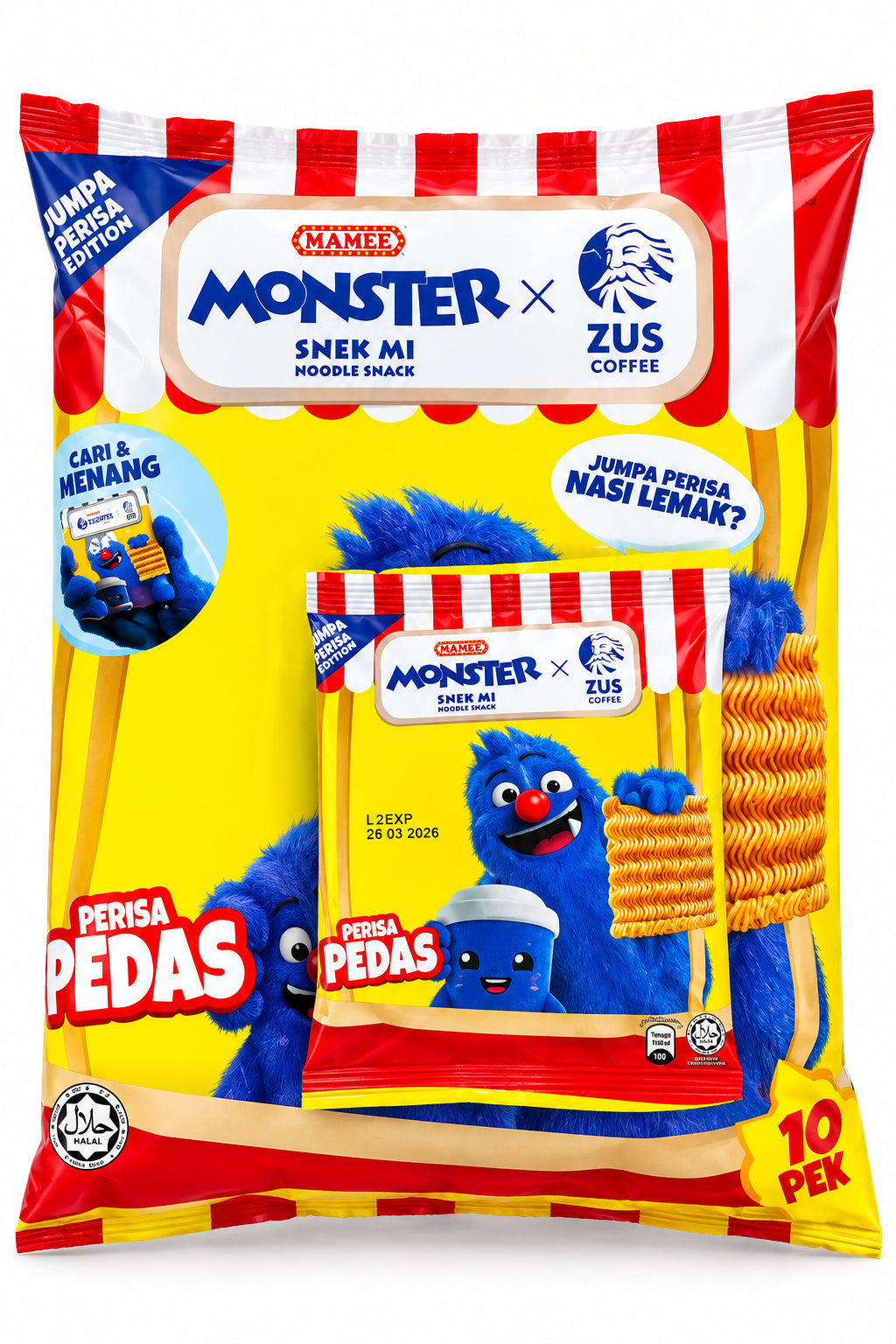 Mamee Monster Snek Mi Perisa Pedas 20g. وجبة خفيفة من نودلز مامي مونستر بنكهة حارة 20 غرام