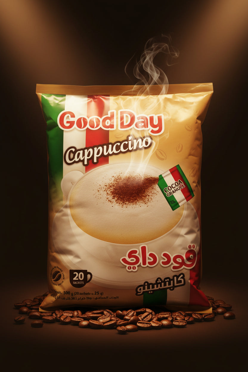 Good Day Coffee Instant Cappucino 25gx20sachets.قهوة جود داي سريعة التحضير كابتشينو، 20 كيس × 25 غرام
