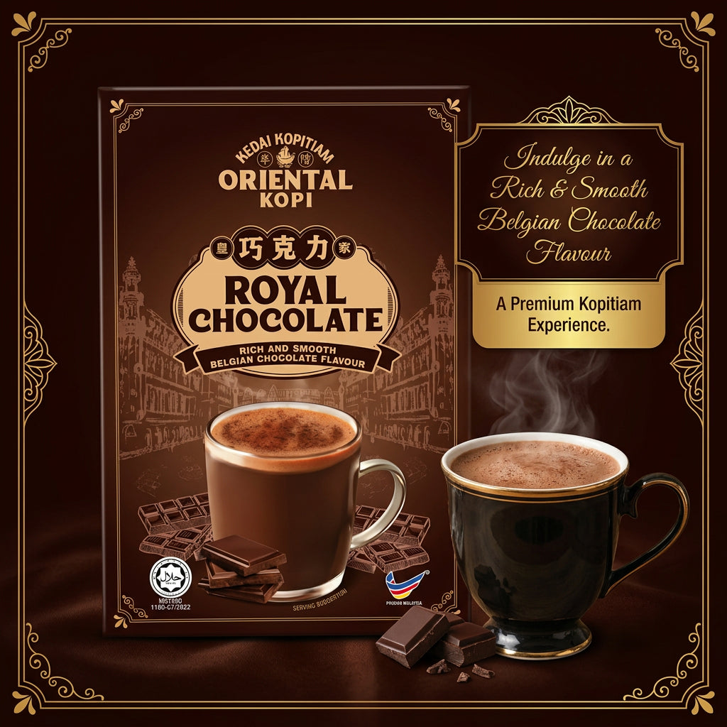 Oriental Kopi Instant Royal Chocolate 10x38g. قهوة أورينتال كوبي سريعة التحضير بالشوكولاتة الملكية 10 × 38 غرام