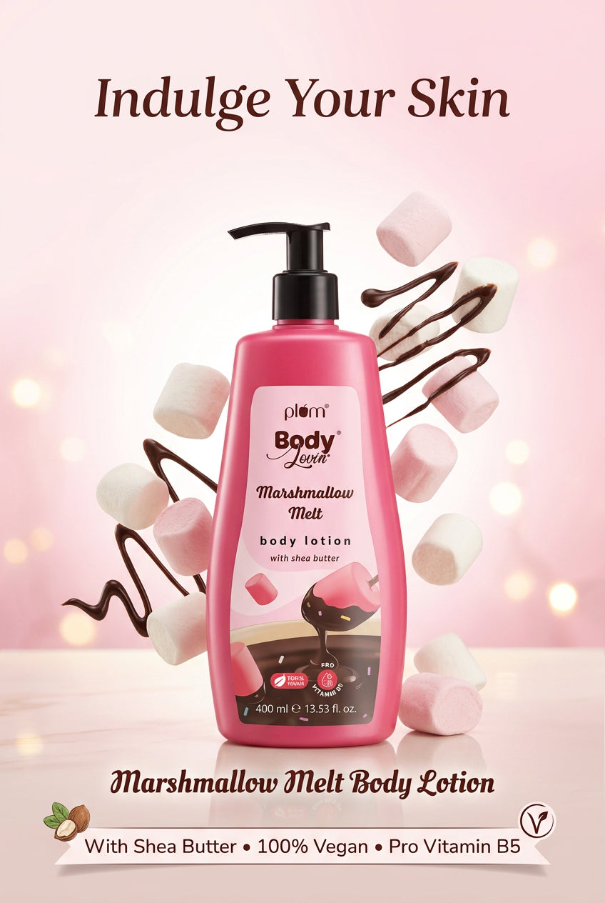 Plum Body Lotion Marshmallow Melt with Shea Butter 400ml. لوشن للجسم برائحة المارشميلو مع زبدة الشيا من بلوم، 400 مل