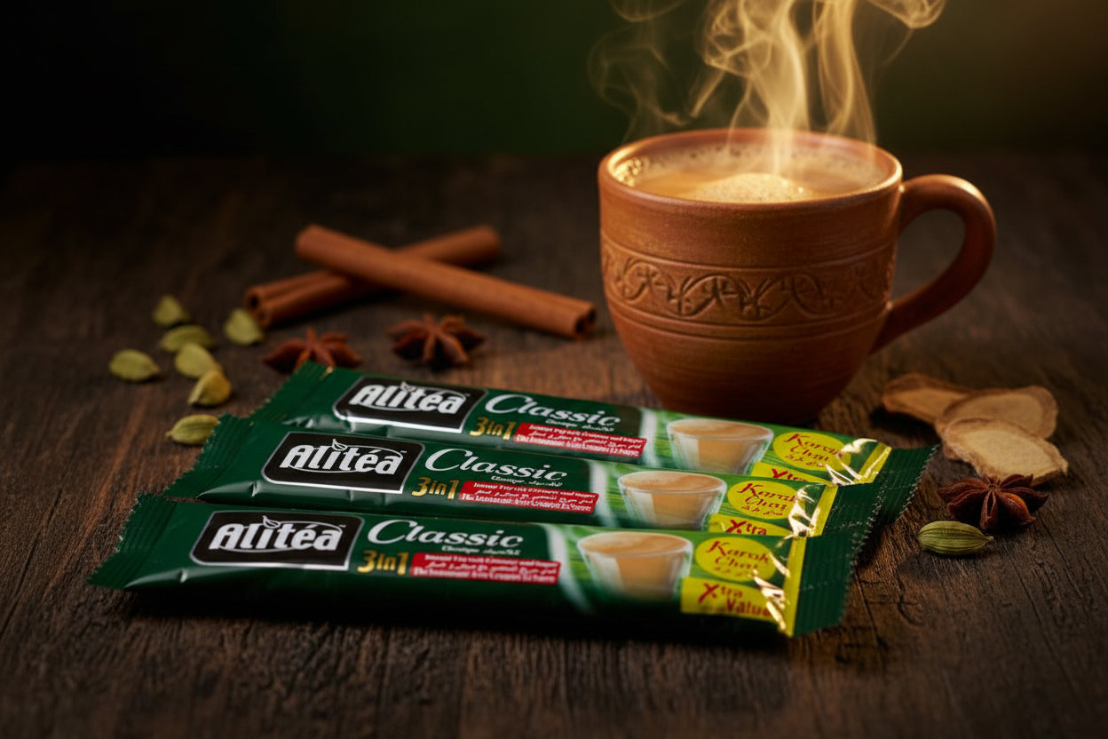 Ali Tea Instant Karak Classic 3in1 20g Sachet. شاي علي سريع التحضير، كرك كلاسيك 3 في 1، كيس 20 غرام