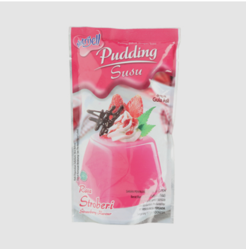 Nutrijell Pudding Susu Strawberry Flavour 145g. بودنغ الحليب بنكهة الفراولة من نوتريجيل 145 غرام