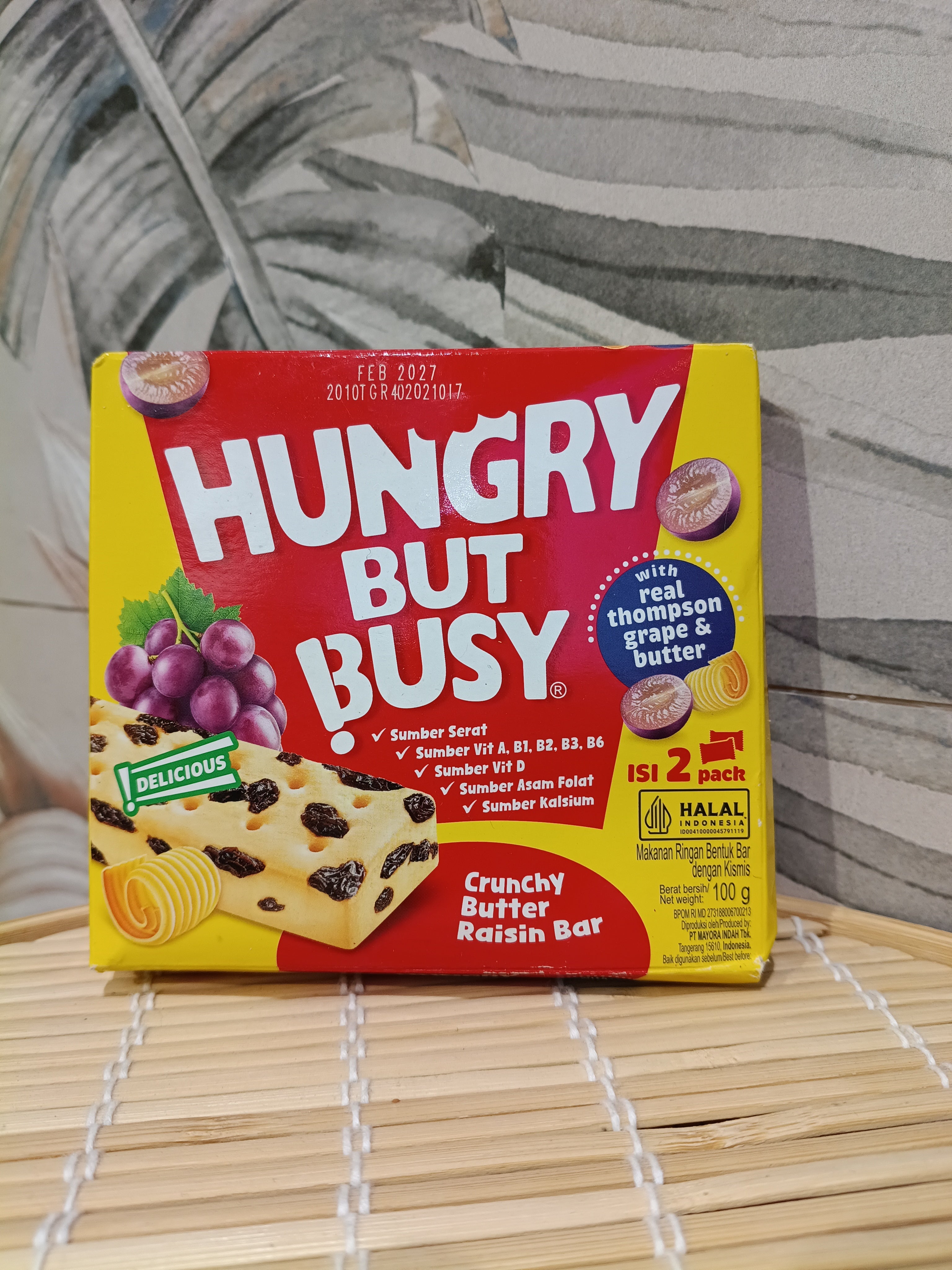 Hungry But Busy Crunchy Butter Raisin Bar 100gr. لوح زبدة الزبيب المقرمش من هانغري بات بيزي 100 غرام