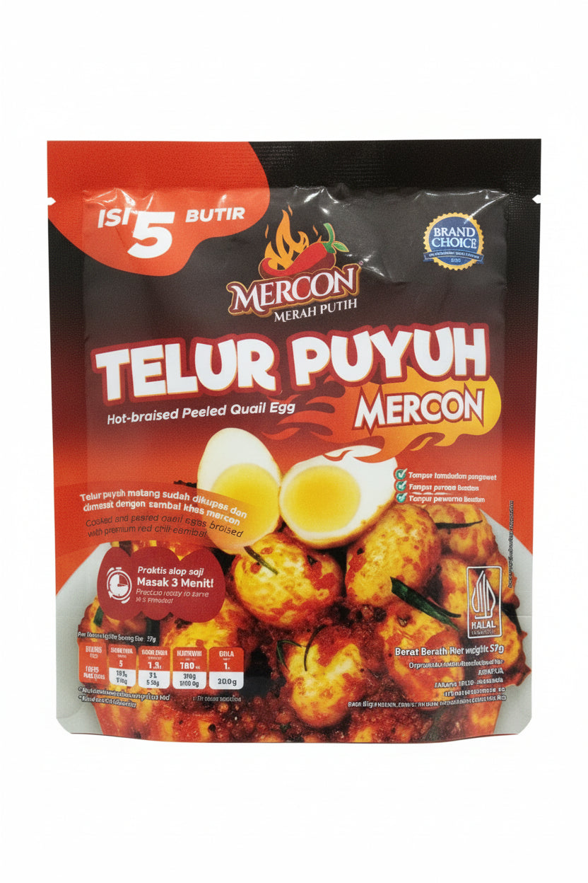 Mercon Telur Puyuh 57g. وجبة خفيفة "فايركراكر" (نكهة حارة) من بيض السمان - 57 جم