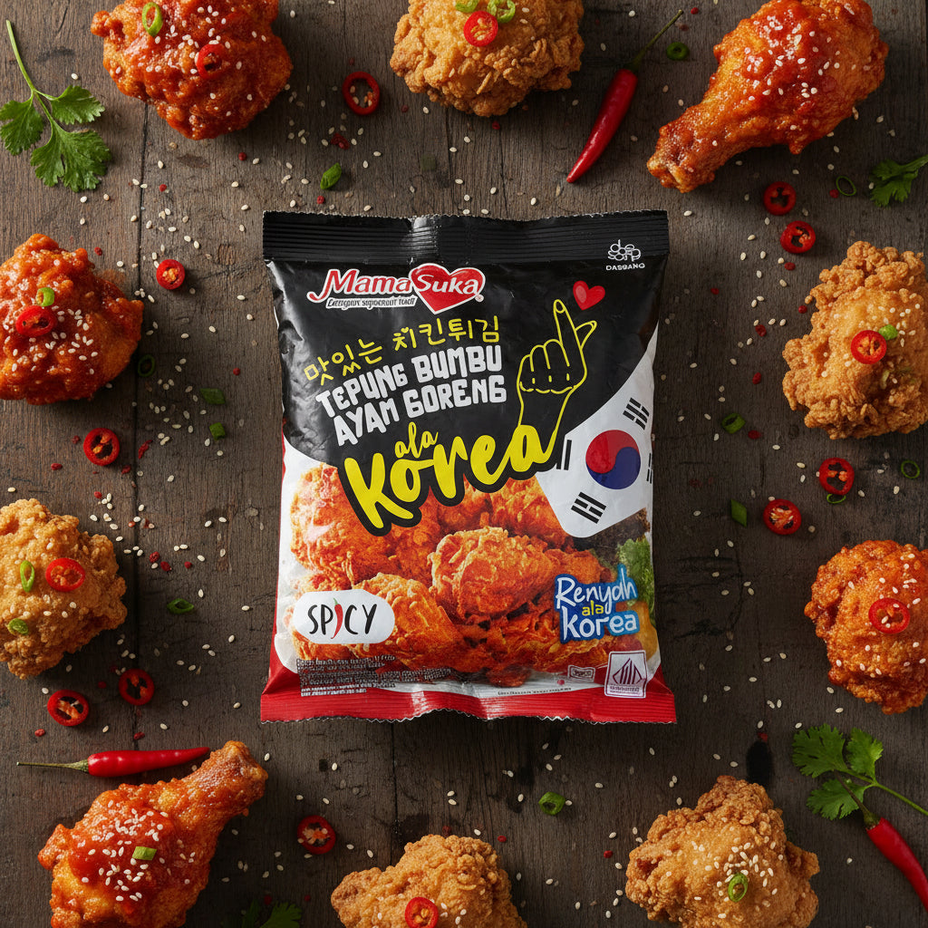 Mama Suka Tepung Bumbu Ayam Goreng ala Korea Spicy 170g. دقيق توابل دجاج ماما سوكا الكوري الحار المقلي 170 غرام