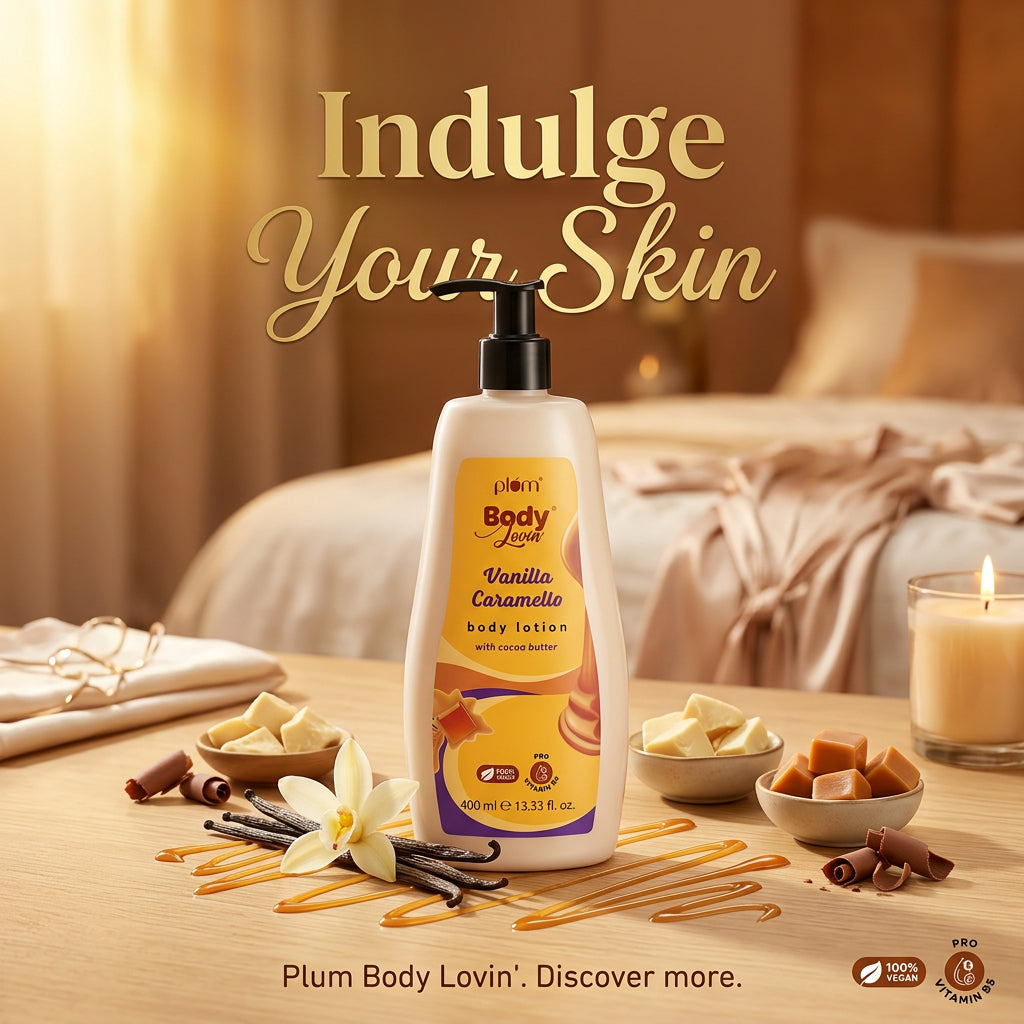 Plum Body LotionVanilla Caramello with Cocoa Butter 400ml. لوشن للجسم برائحة البرقوق والفانيليا والكراميل مع زبدة الكاكاو 400 مل
