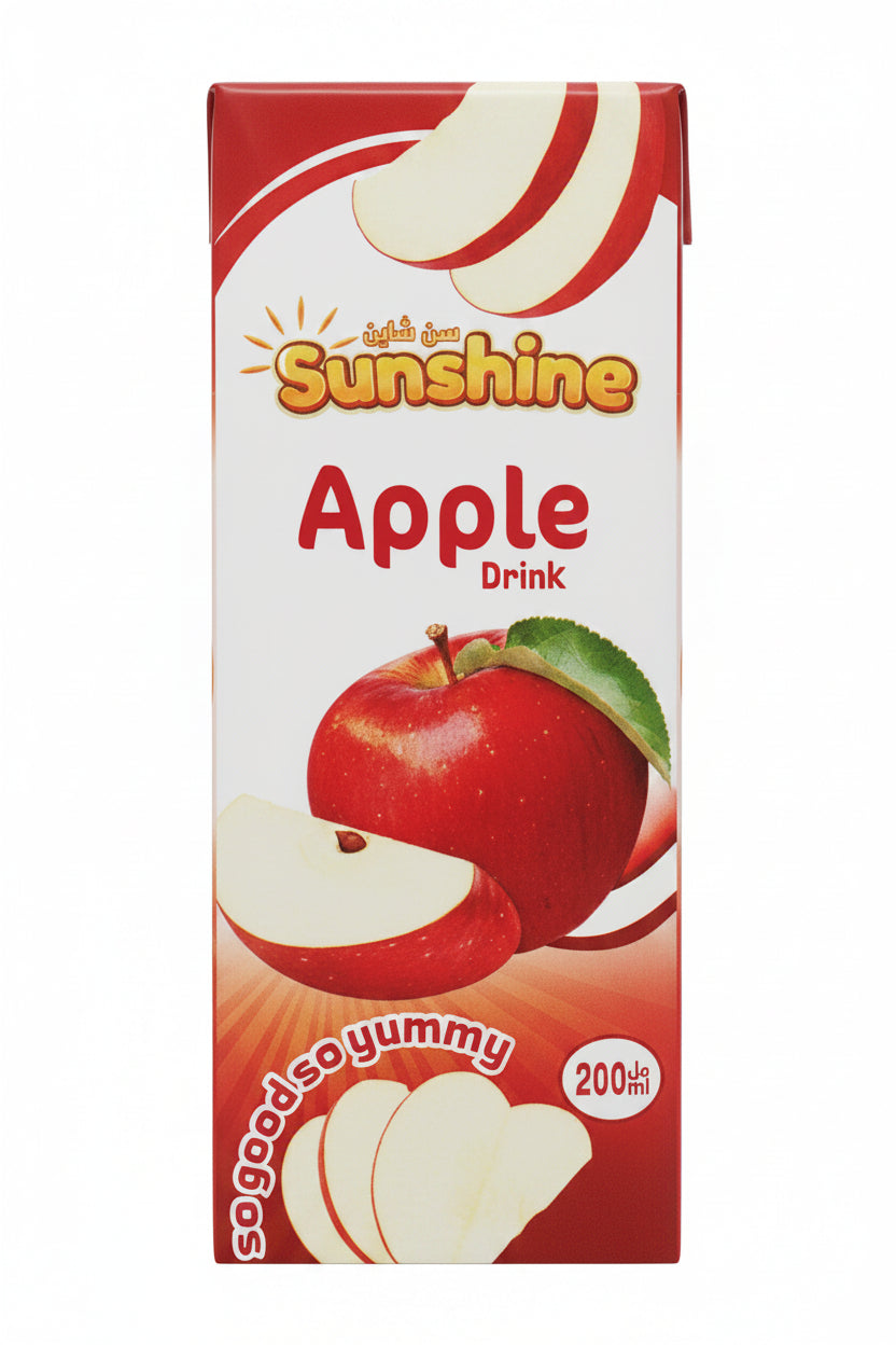 Sunshine Packet Apple Juice 200ml عصير تفاح صن شاين، عبوة 200 مل.