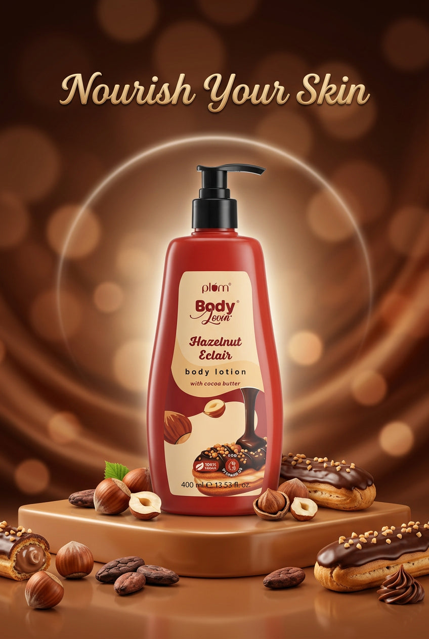 Plum Body Lotion Hazelnut Eclair with Cocoa Butter 400ml. لوشن للجسم برائحة البرقوق وإكلير البندق مع زبدة الكاكاو 400 مل